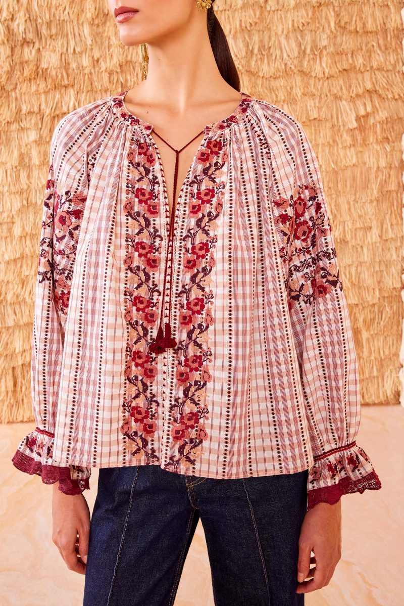 ULLA JOHNSON Emi Blouse MADRAS 02 ALT