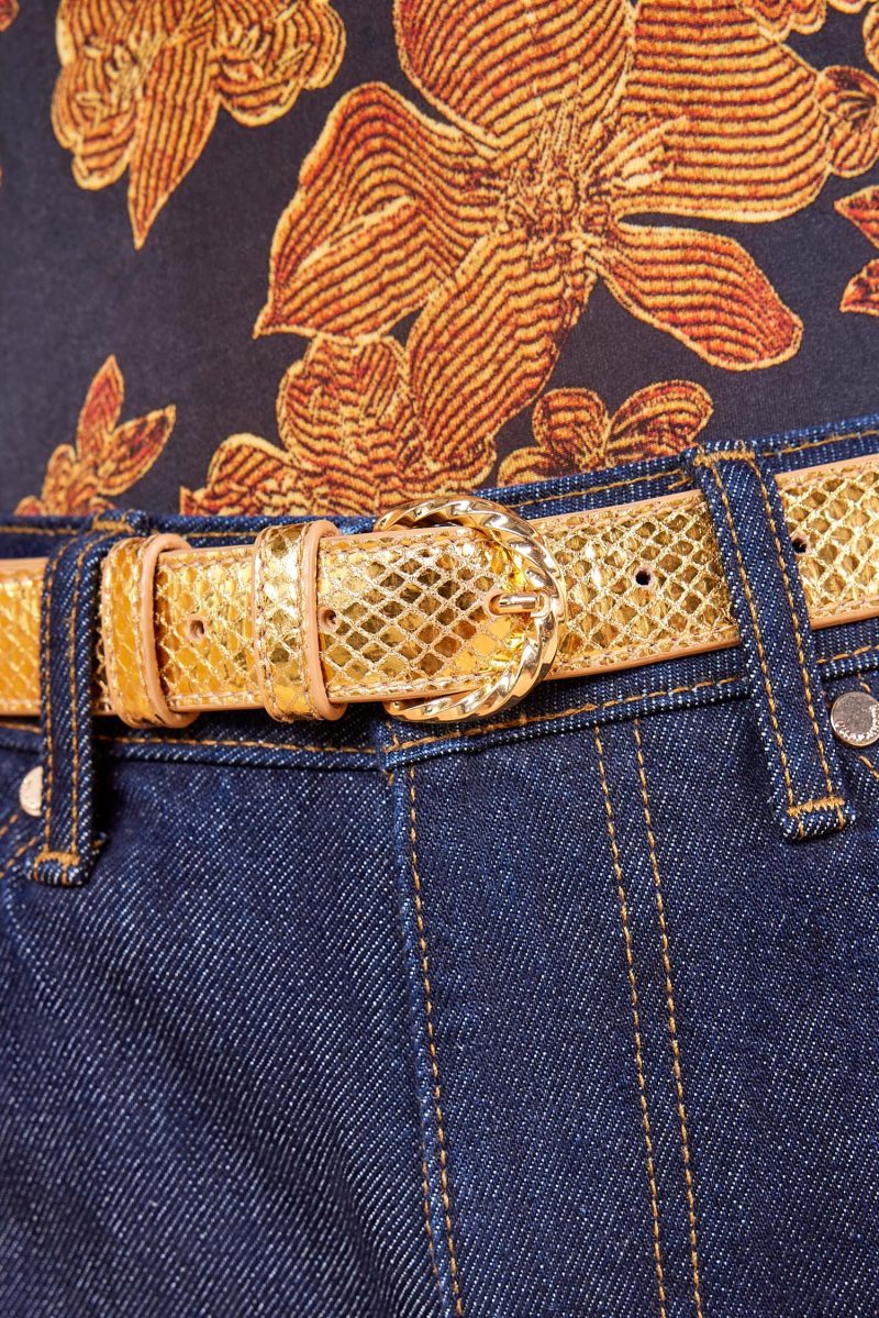 ULLA JOHNSON Gia Twisted Buckle Belt Gold Python 015