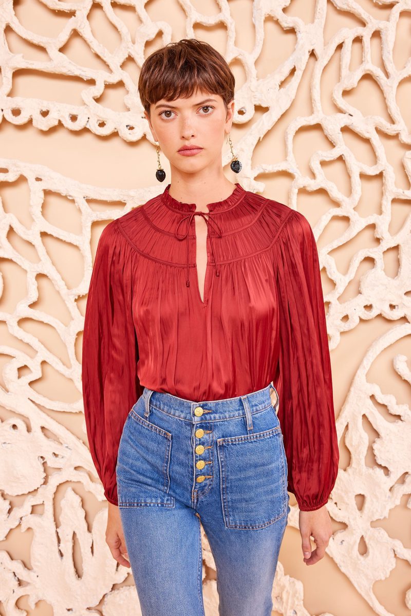 ULLA JOHNSON Mia Blouse CLARET 03