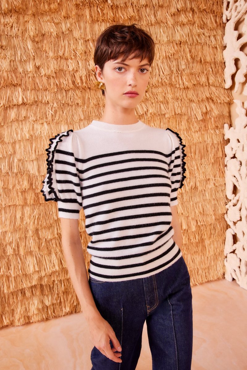 ULLA JOHNSON Ottilie Top Noir Stripe 01 MAIN